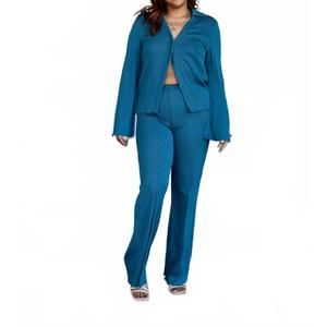 NEW FASCINATION promise me collared top and pants set in teal